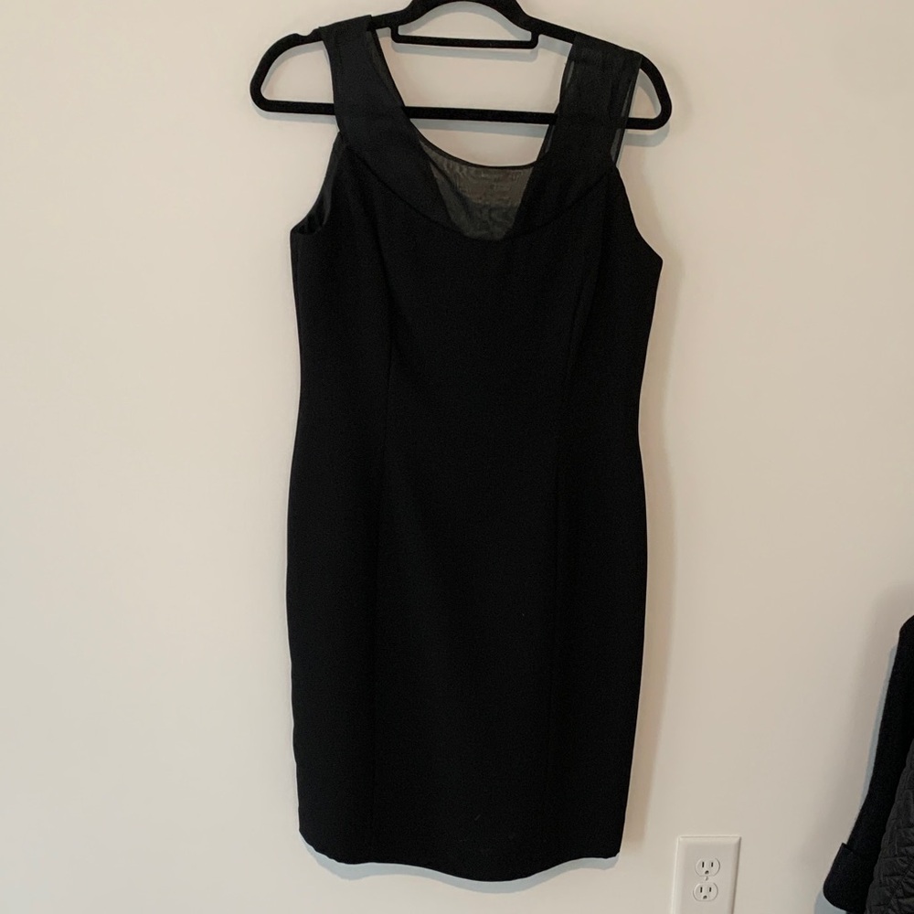 Talbots Black Sheer sleeveless 12 petite  Neck draping sheer sash Dress knee nwt